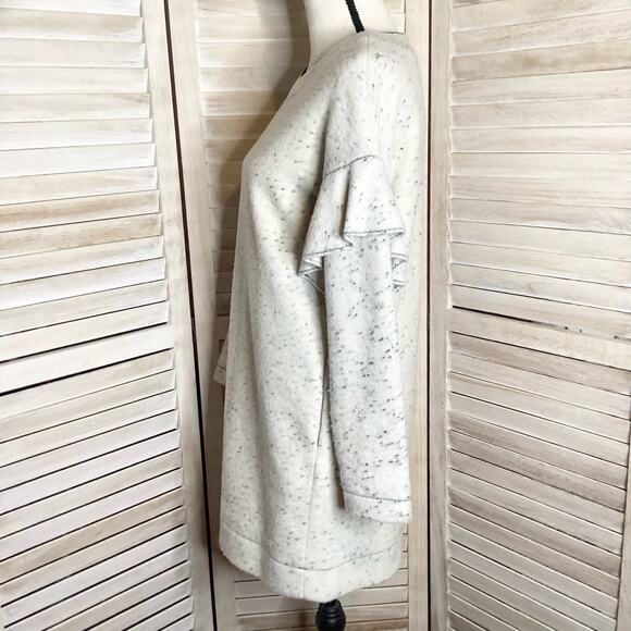 O’2nd Cream Gray Felted Wool Blend Speckled Ruffle Trim Sweater Mini Dress 1 S - Picture 6 of 11
